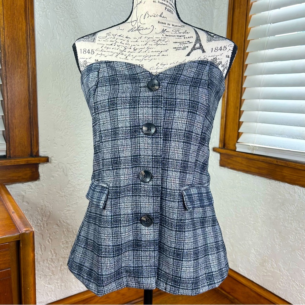 HYFE | Plaid Checked Sleeveless Button Front Vest Size S